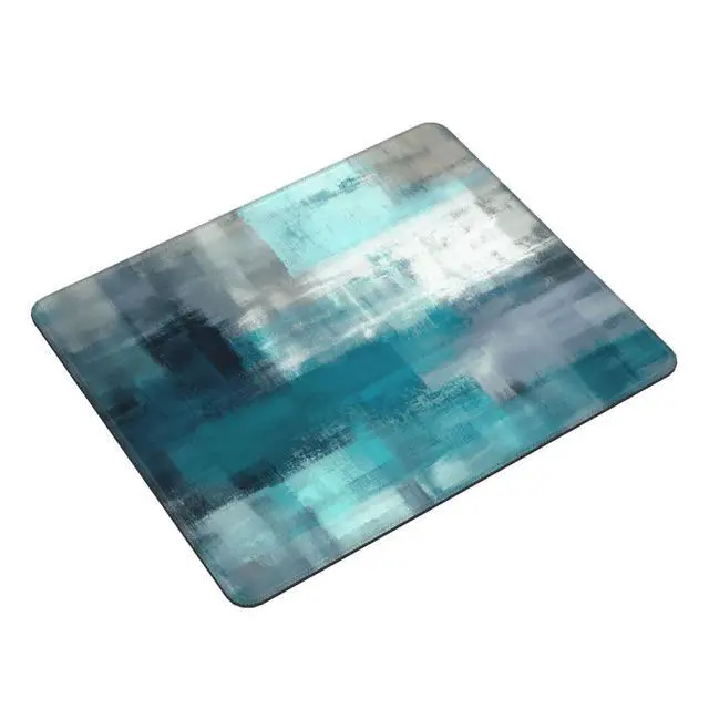 Alt view image 7 of 7 - Teal Abstract Rectangle Mouse Pad Premium Textured Mouse Mat Washable Square Mousepads with Extended Stitched Edges Non Slip Rubber Base Small Mousepad 12 X 10 X 0.12 Inches