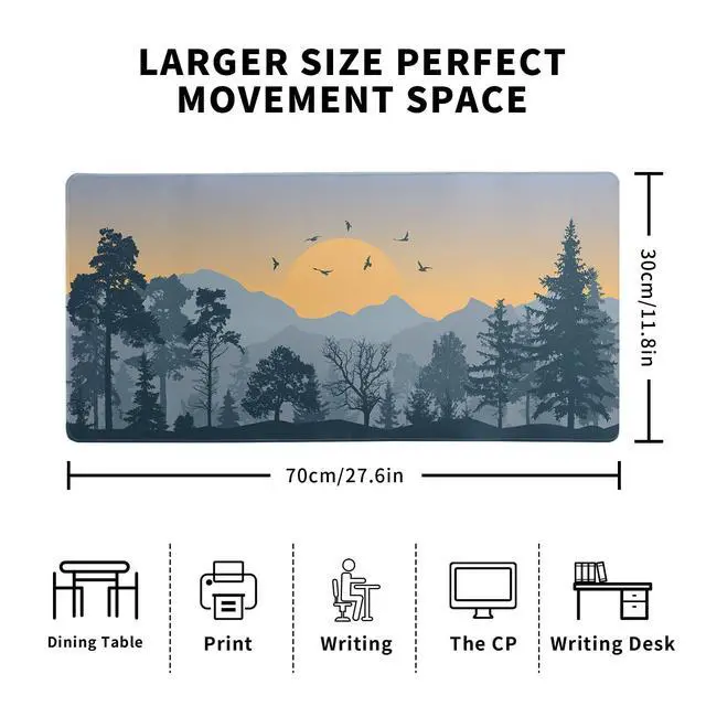 Alt view image 2 of 7 - Mountain Gaming Mouse Pad 27.6x11.8 Inch Forest Large Mousepad Extended Grey Mousepad Gaming Non-Slip Rubber Base Stitched Edges Keyboard Mouse Mat Desk Pad for Office Home and Game