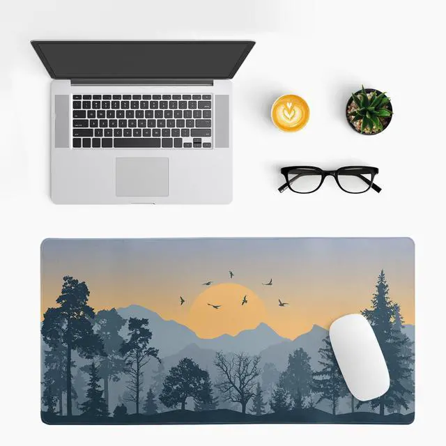 Alt view image 3 of 7 - Mountain Gaming Mouse Pad 27.6x11.8 Inch Forest Large Mousepad Extended Grey Mousepad Gaming Non-Slip Rubber Base Stitched Edges Keyboard Mouse Mat Desk Pad for Office Home and Game
