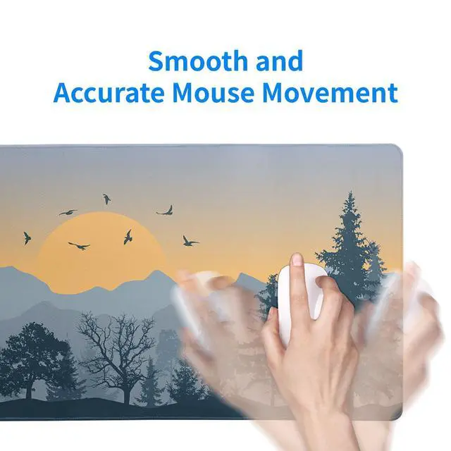 Alt view image 7 of 7 - Mountain Gaming Mouse Pad 27.6x11.8 Inch Forest Large Mousepad Extended Grey Mousepad Gaming Non-Slip Rubber Base Stitched Edges Keyboard Mouse Mat Desk Pad for Office Home and Game