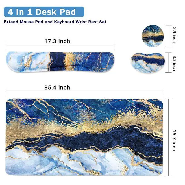 Alt view image 3 of 7 - Ergonomic Large Mouse Pad and Keyboard Wrist Rest, Desk Pad for Keyboard and Mouse, 4-in-1 Large Gaming Mouse Pad with Wrist Support - Light Blue