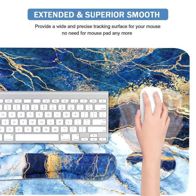 Alt view image 4 of 7 - Ergonomic Large Mouse Pad and Keyboard Wrist Rest, Desk Pad for Keyboard and Mouse, 4-in-1 Large Gaming Mouse Pad with Wrist Support - Light Blue