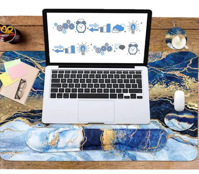 Alt view image 6 of 7 - Ergonomic Large Mouse Pad and Keyboard Wrist Rest, Desk Pad for Keyboard and Mouse, 4-in-1 Large Gaming Mouse Pad with Wrist Support - Light Blue
