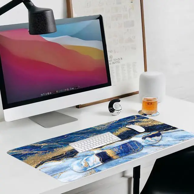 Alt view image 7 of 7 - Ergonomic Large Mouse Pad and Keyboard Wrist Rest, Desk Pad for Keyboard and Mouse, 4-in-1 Large Gaming Mouse Pad with Wrist Support - Light Blue