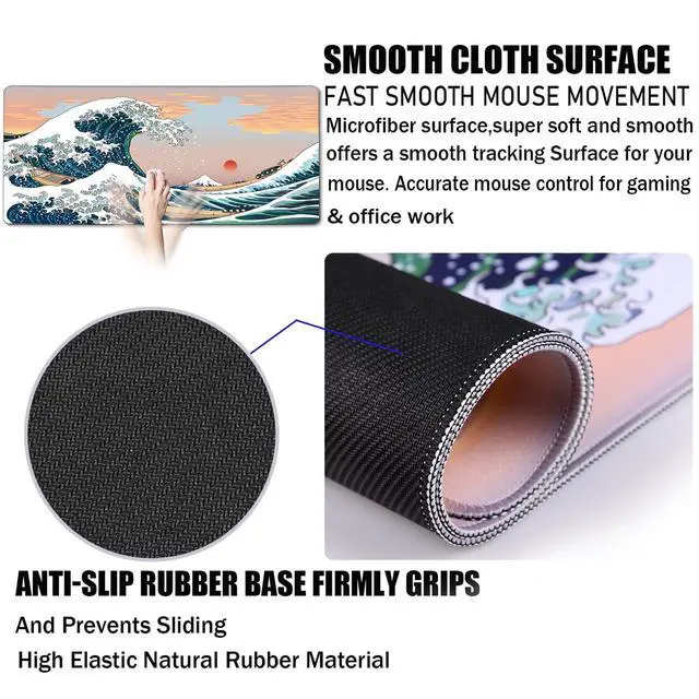Alt view image 3 of 7 - Large Mouse Pad, DeskMat Office Desk Pad, Extended Large MouseMat for PC, Stitched Edges Gamer Mousepad 31.5 X 15.7 Inch Long Mice Pad, Sunset Sea