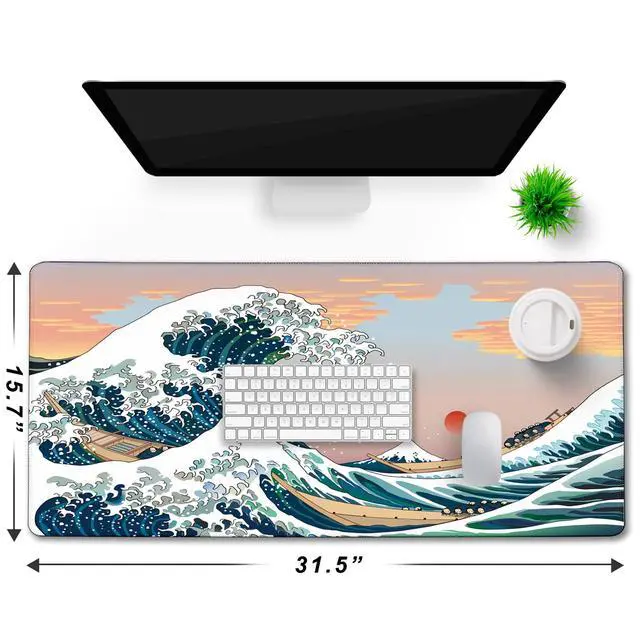 Alt view image 6 of 7 - Large Mouse Pad, DeskMat Office Desk Pad, Extended Large MouseMat for PC, Stitched Edges Gamer Mousepad 31.5 X 15.7 Inch Long Mice Pad, Sunset Sea