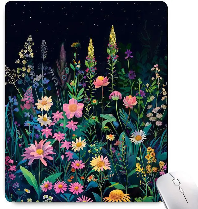 Main image of Black Beauty Folral Flowers Plants Mouse Pad,Brightly Colored Unique Design Computer Mousepad with Non-Slip Rubber Base for Women,Washable Mousepads Computer Mouse Pads for Desk Laptop