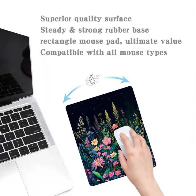 Alt view image 3 of 6 - Black Beauty Folral Flowers Plants Mouse Pad,Brightly Colored Unique Design Computer Mousepad with Non-Slip Rubber Base for Women,Washable Mousepads Computer Mouse Pads for Desk Laptop