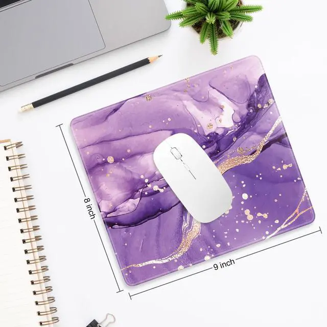 Alt view image 5 of 6 - Mouse Pad, Minimalism Marble Style Computer Pad, Anti-Slip Rubber Mouse Mat with Stitched Edges for Gaming, Office, Laptop, PC, Women, 9" x 8" Thick 3 mm, Purple Marble