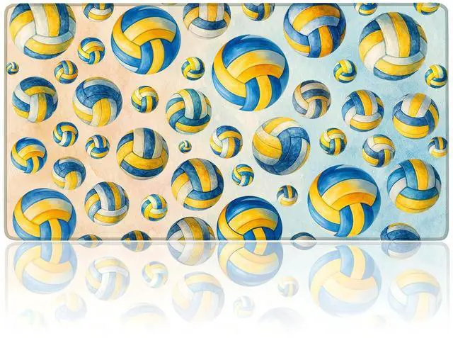 Main image of Volleyball Mouse Pad 15.7 x 29.5 in - Extended XL Desk Mat, Non-Slip Rubber Base, 3mm Thick, Stitched Edges, Watercolor Blue Yellow Keyboard & Mouse Pad for Gaming Home Office