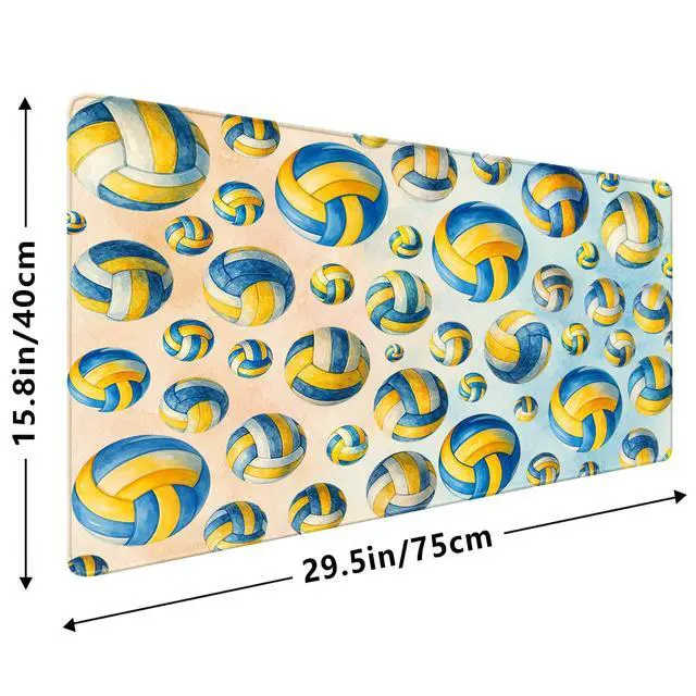 Alt view image 2 of 5 - Volleyball Mouse Pad 15.7 x 29.5 in - Extended XL Desk Mat, Non-Slip Rubber Base, 3mm Thick, Stitched Edges, Watercolor Blue Yellow Keyboard & Mouse Pad for Gaming Home Office