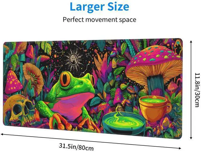Alt view image 2 of 6 - Frog Mushroom Mouse Pad Extended Large Gaming Mouse Pad XL Stitched Edges for Gamer Home Office 31.5 X 11.8 Inch