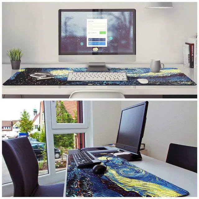 Alt view image 5 of 6 - Gaming Mouse Pad, 40"x16" Large Non-Slip Rubber Base Mousepad, XXL Extended Keyboard Mouse Mat, Stitched Edges Office Desk Pad, Mouse Pad for Full Desk, Computer Keyboard Mouse Mat, Starry Night