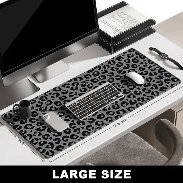 Alt view image 2 of 7 - Large Mouse Pad & Desk Mat, XXL Extended Gaming & Office & Home Use, Huge Desktop Full Cover 35.5 x 15.7 Inches, Black Leopard Print