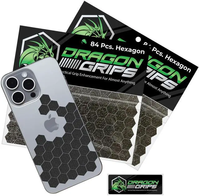 Main image of Black Rubber Grip Tape - 84 Precut Hex Griptape Stickers (Pack of 2), Non-Slip Adhesive for Cell Phones, Controllers, Guns, and Mouse Grip Tape, Rubberized Durable Texture, Made in USA