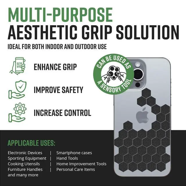 Alt view image 2 of 7 - Black Rubber Grip Tape - 84 Precut Hex Griptape Stickers (Pack of 2), Non-Slip Adhesive for Cell Phones, Controllers, Guns, and Mouse Grip Tape, Rubberized Durable Texture, Made in USA