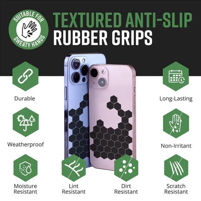 Alt view image 3 of 7 - Black Rubber Grip Tape - 84 Precut Hex Griptape Stickers (Pack of 2), Non-Slip Adhesive for Cell Phones, Controllers, Guns, and Mouse Grip Tape, Rubberized Durable Texture, Made in USA