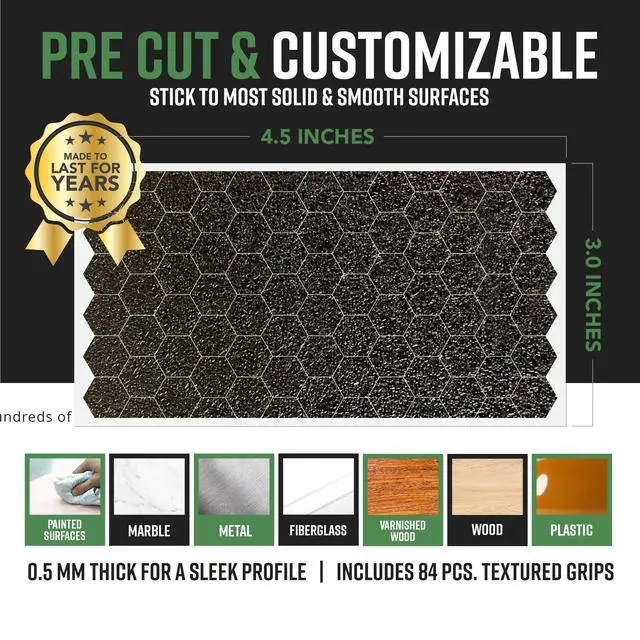 Alt view image 5 of 7 - Black Rubber Grip Tape - 84 Precut Hex Griptape Stickers (Pack of 2), Non-Slip Adhesive for Cell Phones, Controllers, Guns, and Mouse Grip Tape, Rubberized Durable Texture, Made in USA