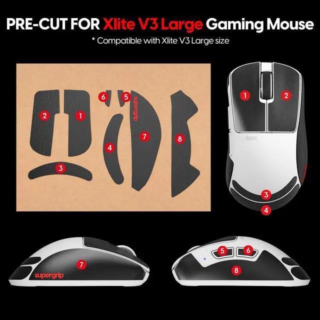 Alt view image 5 of 5 - SUPERGRIP Griptape Set for Xlite v3 Large Sweat Absorbing High Performance Anti Slip 3M Adhesive no Residue Mouse Grip Tape Ultra-Thin 0.5mm (0.02in)