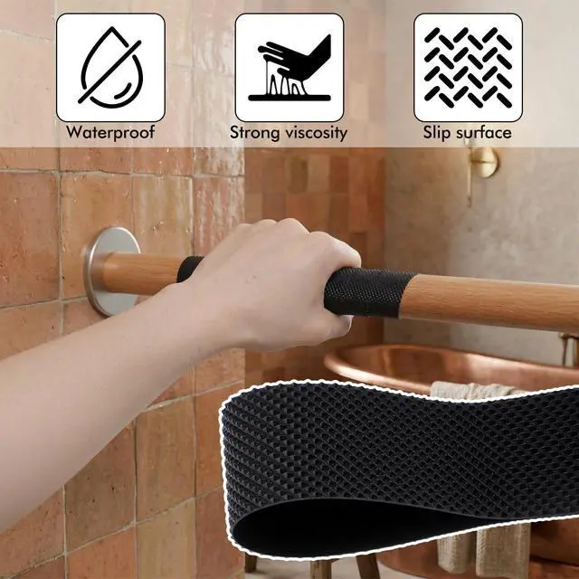 Alt view image 3 of 7 - Rubber Grip Tape Anti Slip Tape, Ultra-Thin Strong Adhesive Anti-Slip Waterproof Heat Resistant Wear-Resistant Cushion Pad, Making Handles or Contact Surfaces SaferBlack, 1In x 16Ft