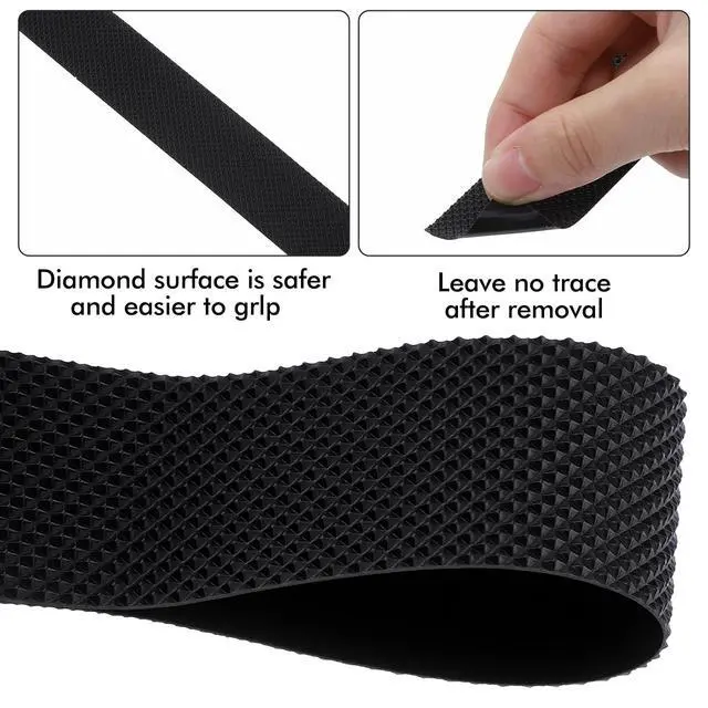 Alt view image 4 of 7 - Rubber Grip Tape Anti Slip Tape, Ultra-Thin Strong Adhesive Anti-Slip Waterproof Heat Resistant Wear-Resistant Cushion Pad, Making Handles or Contact Surfaces SaferBlack, 1In x 16Ft