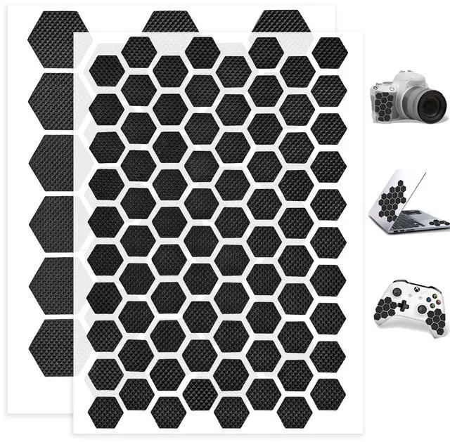 Main image of 93-Piece Hexagon Rubber Grip Tape Set Black Non-Slip Rubberized Stickers for Phone Cases, Gaming Controllers, Mouse & More