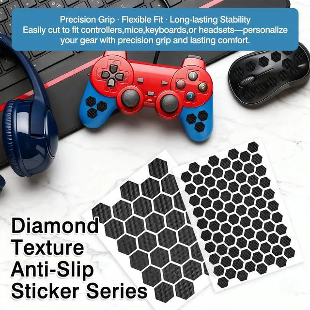 Alt view image 2 of 7 - 93-Piece Hexagon Rubber Grip Tape Set Black Non-Slip Rubberized Stickers for Phone Cases, Gaming Controllers, Mouse & More