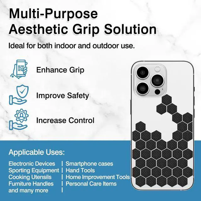 Alt view image 3 of 7 - 93-Piece Hexagon Rubber Grip Tape Set Black Non-Slip Rubberized Stickers for Phone Cases, Gaming Controllers, Mouse & More