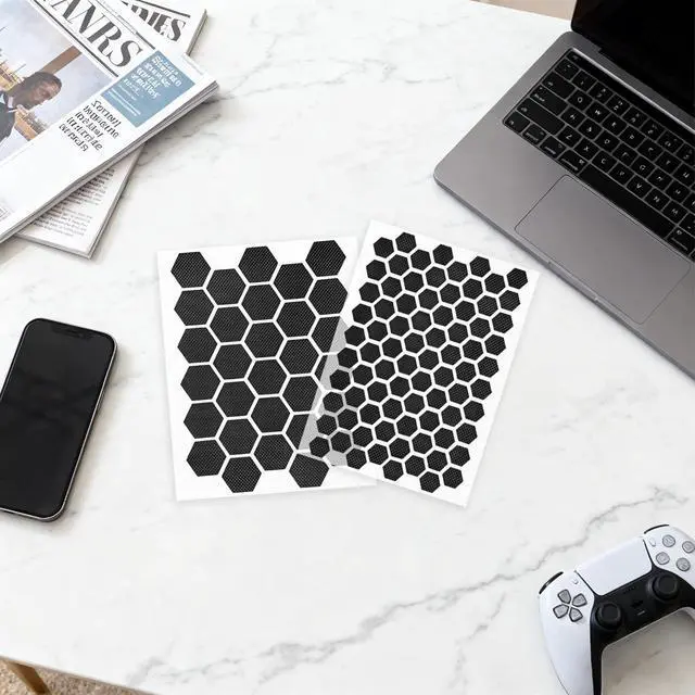 Alt view image 7 of 7 - 93-Piece Hexagon Rubber Grip Tape Set Black Non-Slip Rubberized Stickers for Phone Cases, Gaming Controllers, Mouse & More