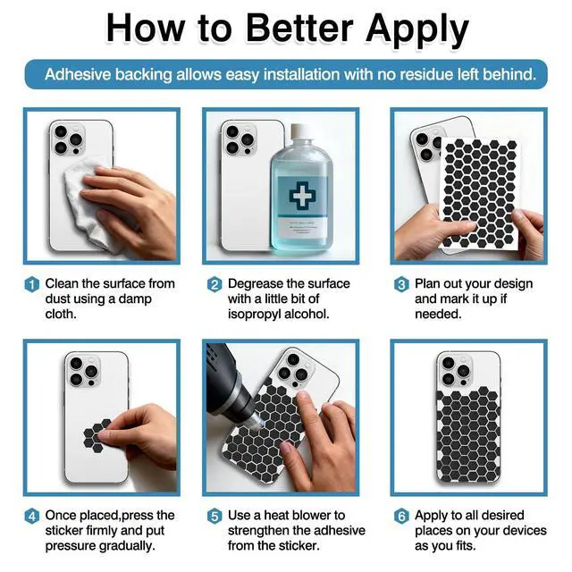 Alt view image 5 of 7 - 93-Piece Hexagon Rubber Grip Tape Set Black Non-Slip Rubberized Stickers for Phone Cases, Gaming Controllers, Mouse & More