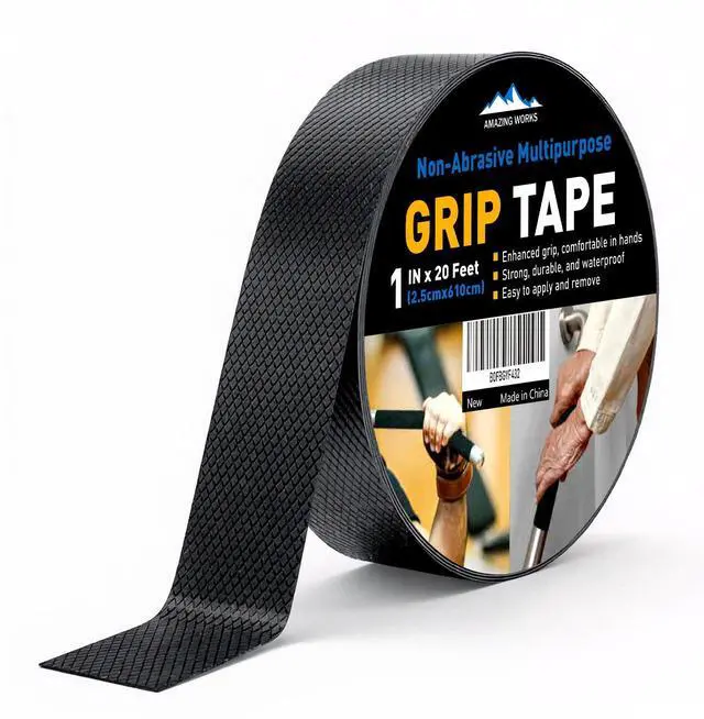 Main image of Rubber Grip Tape, 1 In x 20 Ft Non-Abrasive Grip tape for handles, Strong Adhesive Waterproof Heat Resistant Cushion grip, Comfortable in hands, perfect for handles, handlebars, or any slippery stuff