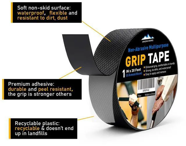 Alt view image 2 of 6 - Rubber Grip Tape, 1 In x 20 Ft Non-Abrasive Grip tape for handles, Strong Adhesive Waterproof Heat Resistant Cushion grip, Comfortable in hands, perfect for handles, handlebars, or any slippery stuff