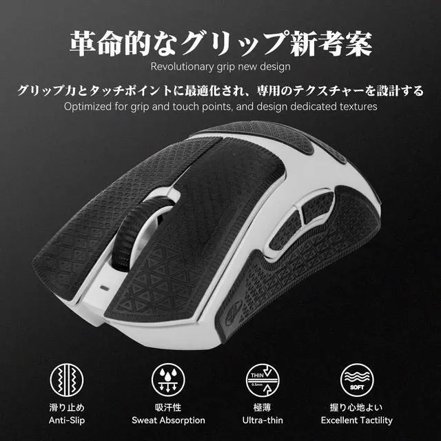Alt view image 2 of 6 - Mouse Anti Slip Grip Tape Ultra Version Compatible with Razer DeathAdder V4 Pro / V3 Pro Gaming Mouse, Palm Sweat Absorption, Thin 0.5mm, Cut to Fit, Easy to Apply (Black)