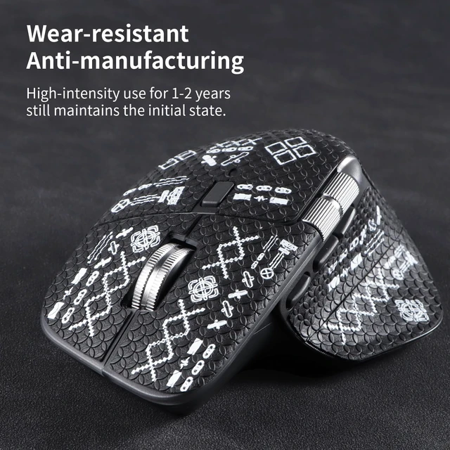 Alt view image 4 of 6 - Mouse Grip Tape for Logitech MX Master 4 Wireless Mouse, Anti-Slip Sweat-Resistant Pre-Cut Skin, 0.8mm Ultra-Thin Self-Adhesive Sticker for Gaming & Office (Printing Pattern)