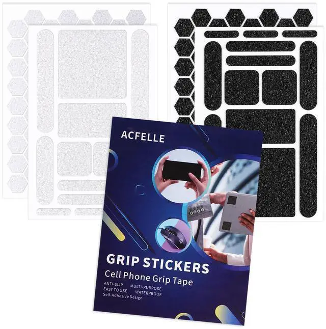 Main image of 4Pack Phone Grip Tape, Finger Grip Stickers Decal Waterproof Pre-Cut Non Slip Kit Adhesive Traction for Cell Phone Cases, Handles, Tools (Clear&Black)