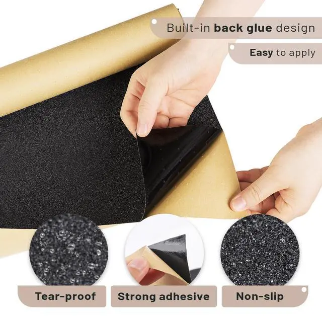 Alt view image 3 of 5 - Black Skateboard Grip Tape, 10.6"x36.4", Tear-Proof