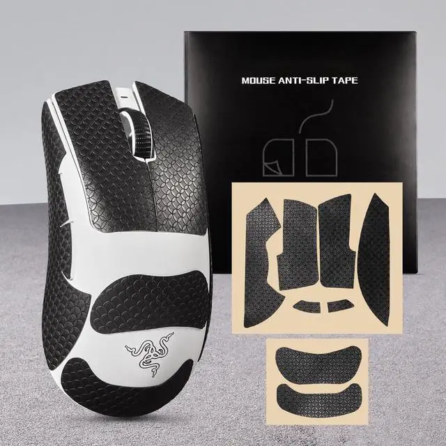 Alt view image 2 of 6 - Sweatproof Mouse Grip Tape for Razer DeathAdder V4 Pro/DeathAdder V3 Pro/DeathAdder V3 Anti-Slip Grip Stickers,Pre-Cut Skin Decals (Black)