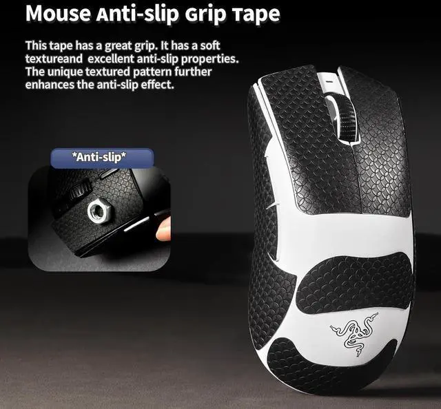 Alt view image 5 of 6 - Sweatproof Mouse Grip Tape for Razer DeathAdder V4 Pro/DeathAdder V3 Pro/DeathAdder V3 Anti-Slip Grip Stickers,Pre-Cut Skin Decals (Black)
