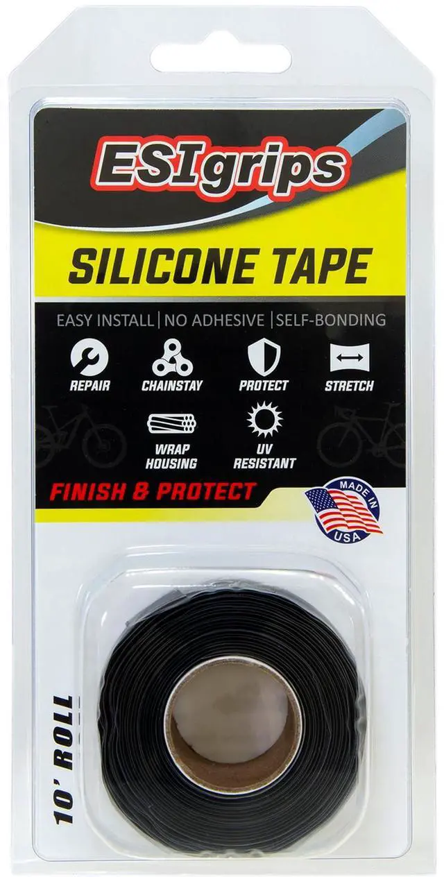 Main image of Silicone Tape 10' Roll Self-Bonding Silicone Wrap for Bike Handlebars, Frame Protection, Bicycle Handlebar Grip, and Customization Made in USA - Black