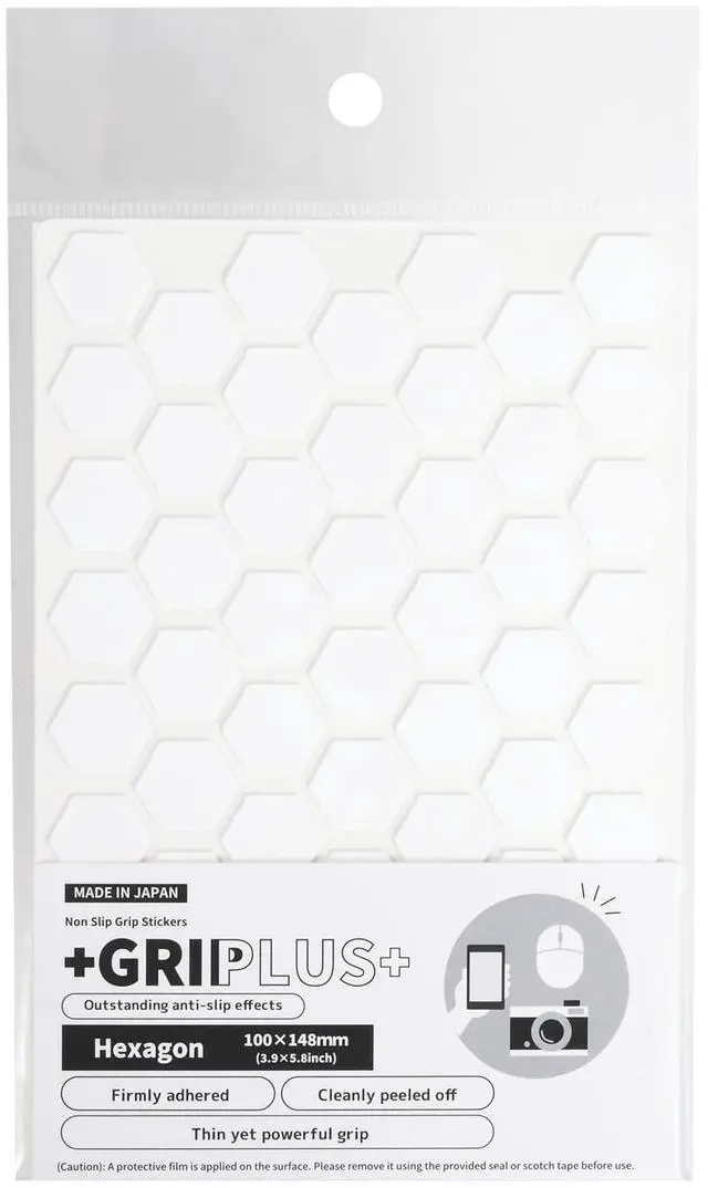 Main image of Non Slip Grip Stickers GRIPLUS Hexagon (White, 100×148mm(3.9×5.8")) - Reusable Adhesive Pad for Desk, Phone, Mouse, Office, Multi-Purpose