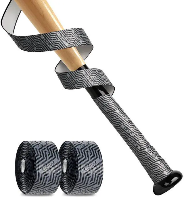 Main image of Bat Grip Tape for Baseball Softball, 1.1mm 40.16'' Pro Feel Full Adhesive Back Baseball Bat Grip, Black-Gray Wrap (2 Packs)