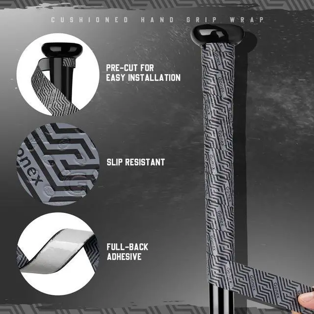 Alt view image 3 of 7 - Bat Grip Tape for Baseball Softball, 1.1mm 40.16'' Pro Feel Full Adhesive Back Baseball Bat Grip, Black-Gray Wrap (2 Packs)