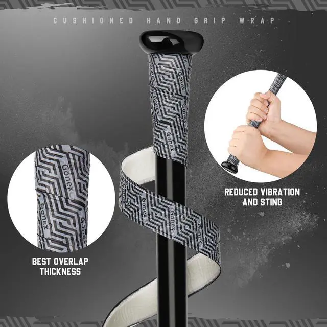 Alt view image 4 of 7 - Bat Grip Tape for Baseball Softball, 1.1mm 40.16'' Pro Feel Full Adhesive Back Baseball Bat Grip, Black-Gray Wrap (2 Packs)
