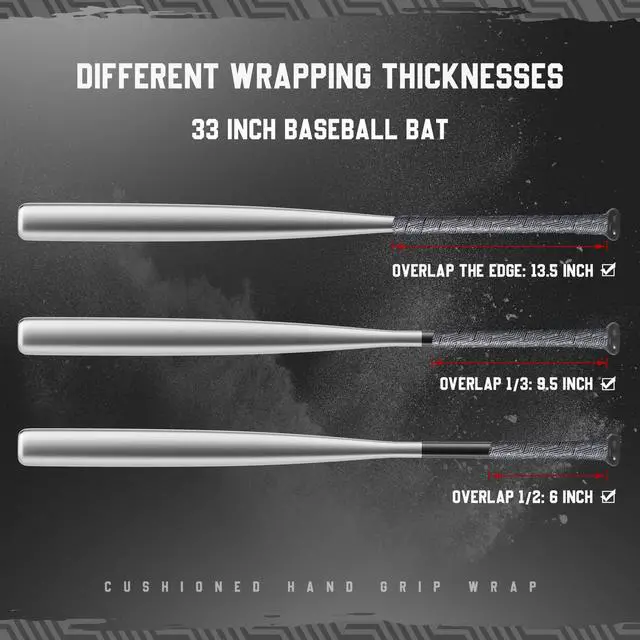Alt view image 7 of 7 - Bat Grip Tape for Baseball Softball, 1.1mm 40.16'' Pro Feel Full Adhesive Back Baseball Bat Grip, Black-Gray Wrap (2 Packs)