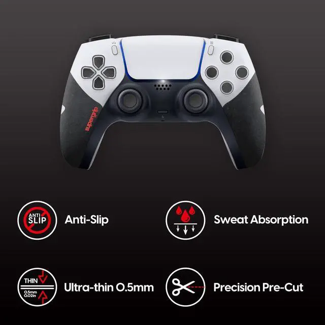 Alt view image 3 of 4 - SUPERGRIP Griptape Set for PS5 DualSense Controller Sweat Absorbing High Performance Anti Slip 3M Adhesive no Residue Controller Grip Tape Ultra-Thin 0.5mm (0.02in) Black