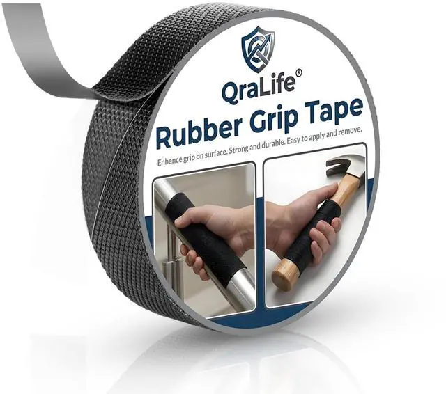 Main image of Rubber Grip Tape - Strong Adhesive Anti-Slip Tape for Handles, Mouse - Waterproof Non-Abrasive Textured Tape to Enhance Grip and Comfort (Black, 1 in x 10 Ft)