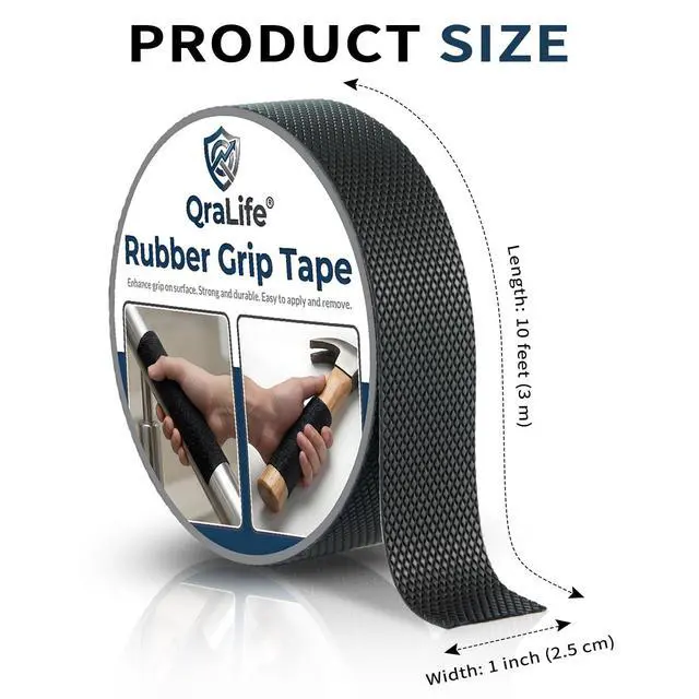 Alt view image 6 of 7 - Rubber Grip Tape - Strong Adhesive Anti-Slip Tape for Handles, Mouse - Waterproof Non-Abrasive Textured Tape to Enhance Grip and Comfort (Black, 1 in x 10 Ft)