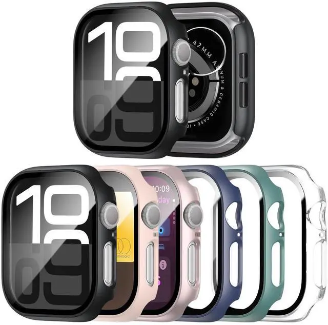 Main image of Pack Case with Tempered Glass Screen Protector for Apple Watch Series 11 Series 10 46mm, Scratch Resistant Full Protective Hard PC Bumper Cover for iWatch 46mm