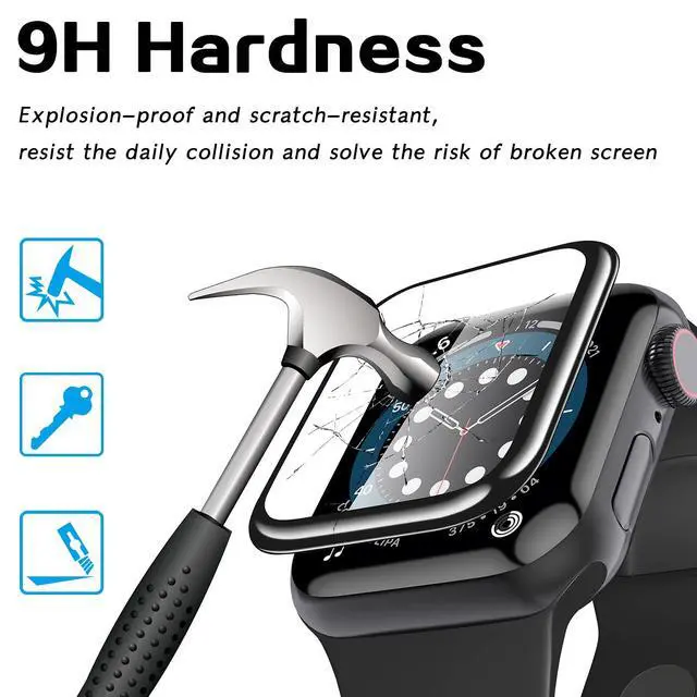 Alt view image 3 of 7 - Tempered Glass Screen Protector for Apple Watch Series 6/SE/5/4, 3D Curved Edge Full Coverage Protective Cover, Anti-Scratch 9H Hardness Bubble-Free HD Clear Film for Apple Watch 44mm
