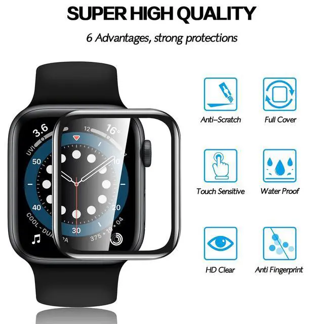 Alt view image 4 of 7 - Tempered Glass Screen Protector for Apple Watch Series 6/SE/5/4, 3D Curved Edge Full Coverage Protective Cover, Anti-Scratch 9H Hardness Bubble-Free HD Clear Film for Apple Watch 44mm